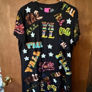 Queen of Sparkles EUC M Ya'll  Black Dress with Multicolor Sequin Accents